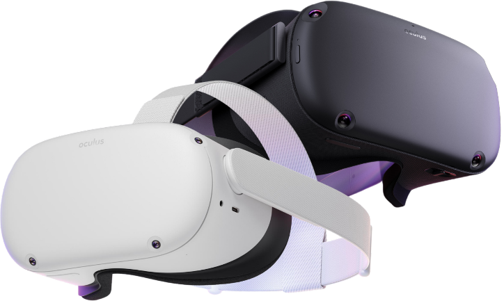 black and white Oculus Quest VR headsets