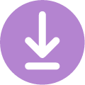 an arrow pointing down inside a purple circle